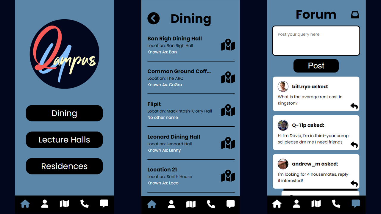 3 app screens - QUampus Project